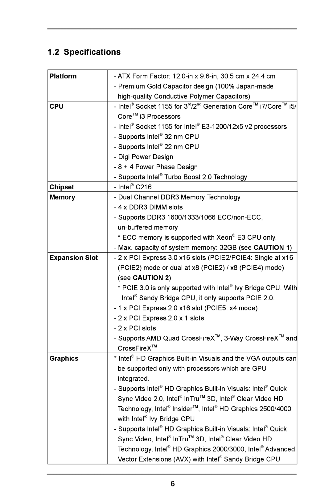 ASRock C216 WS manual Specifications 