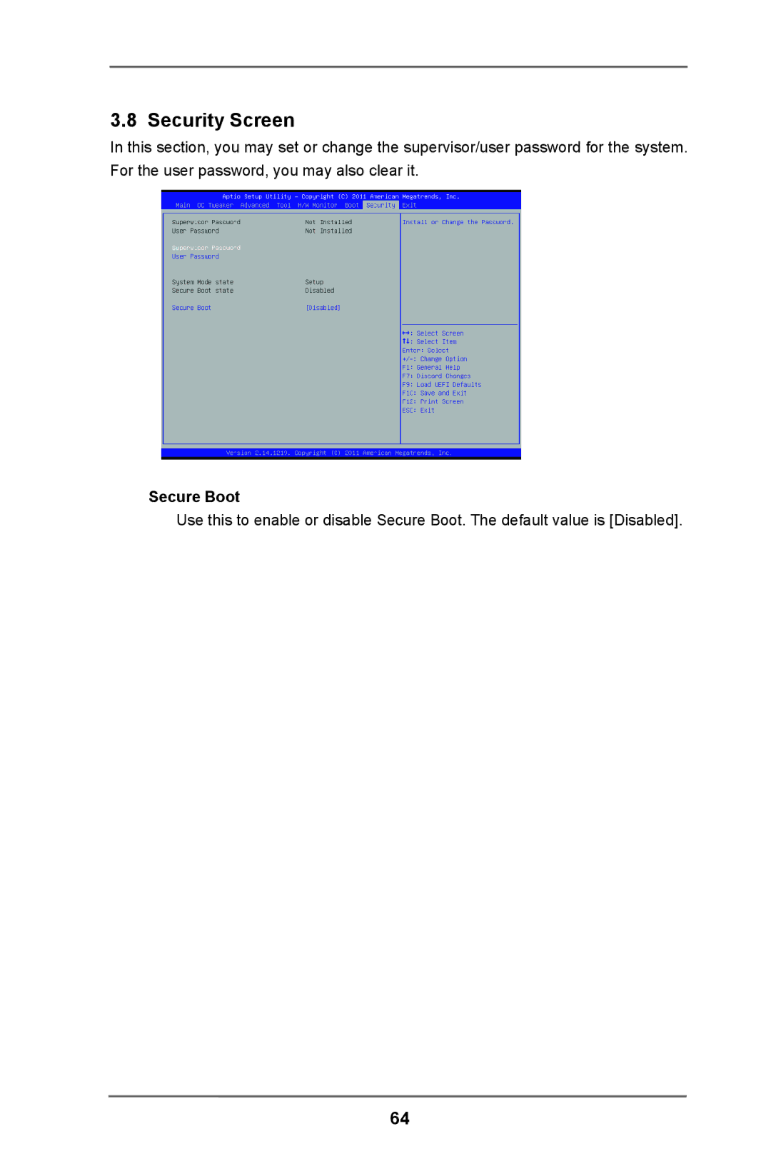 ASRock C216 WS manual Security Screen, Secure Boot 