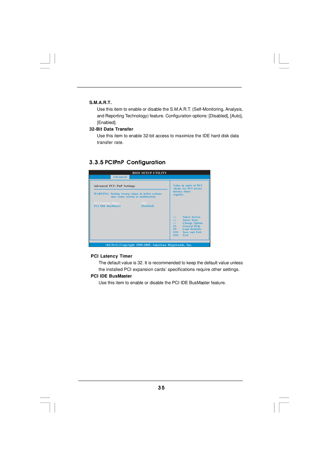 ASRock CONROE945 manual PCIPnP Configuration, A.R.T, Bit Data Transfer, PCI Latency Timer, PCI IDE BusMaster 