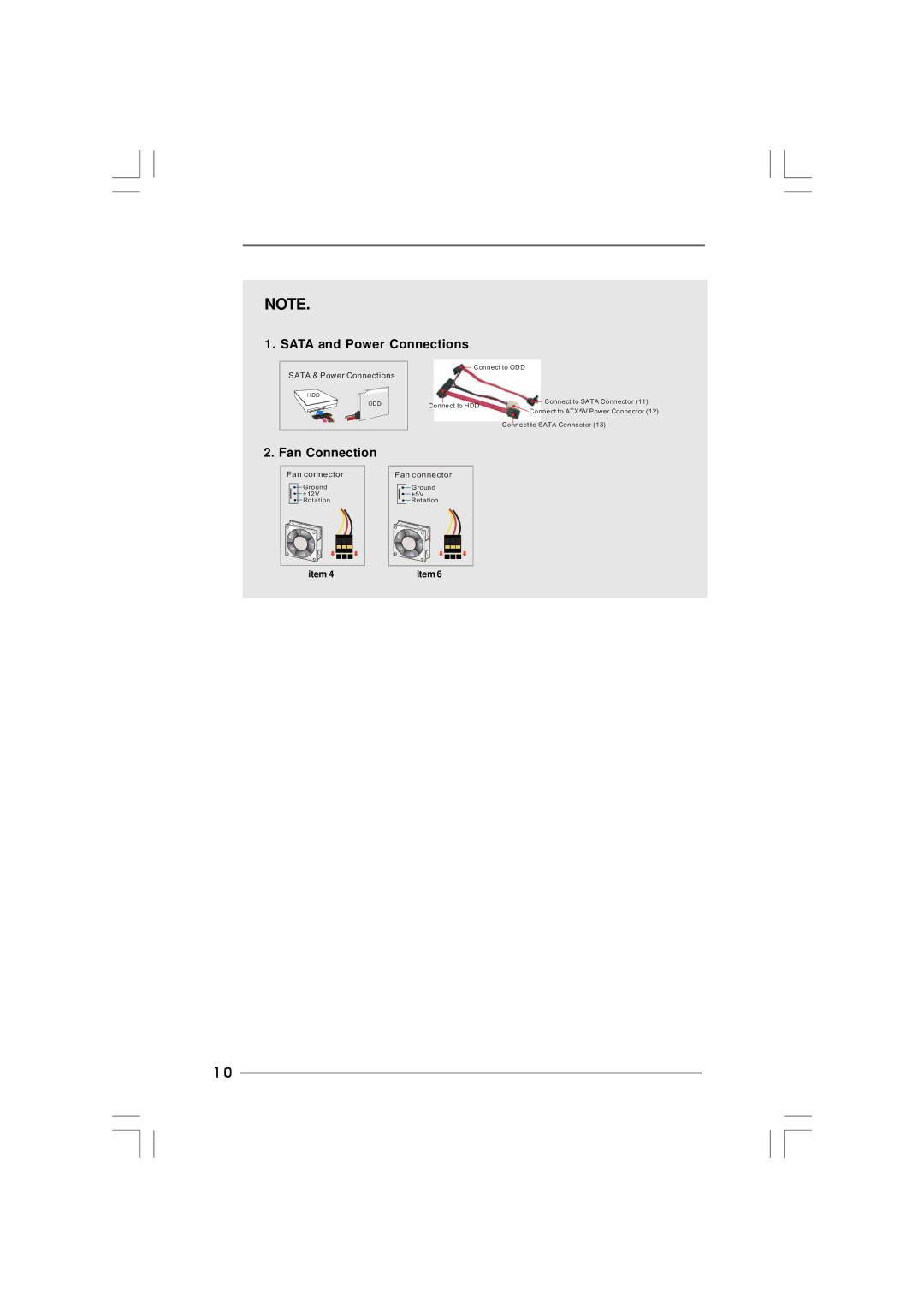 ASRock Core 100HT-BD manual Sata and Power Connections, Fan Connection 