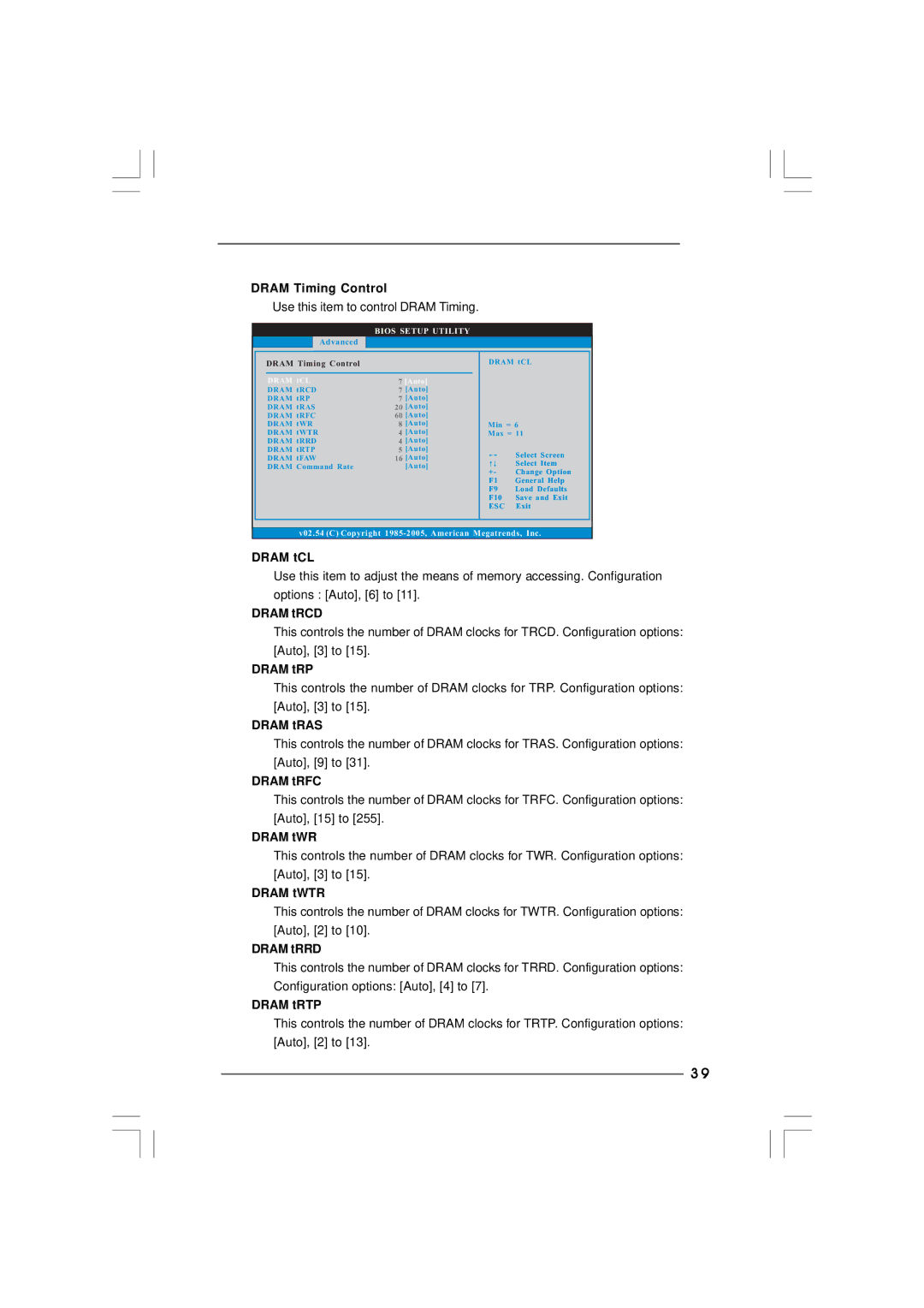 ASRock Core 100HT-BD manual Dram Timing Control, Dram tCL, Dram tRCD, Dram tRP, Dram tRAS, Dram tRFC, Dram tWR, Dram tWTR 