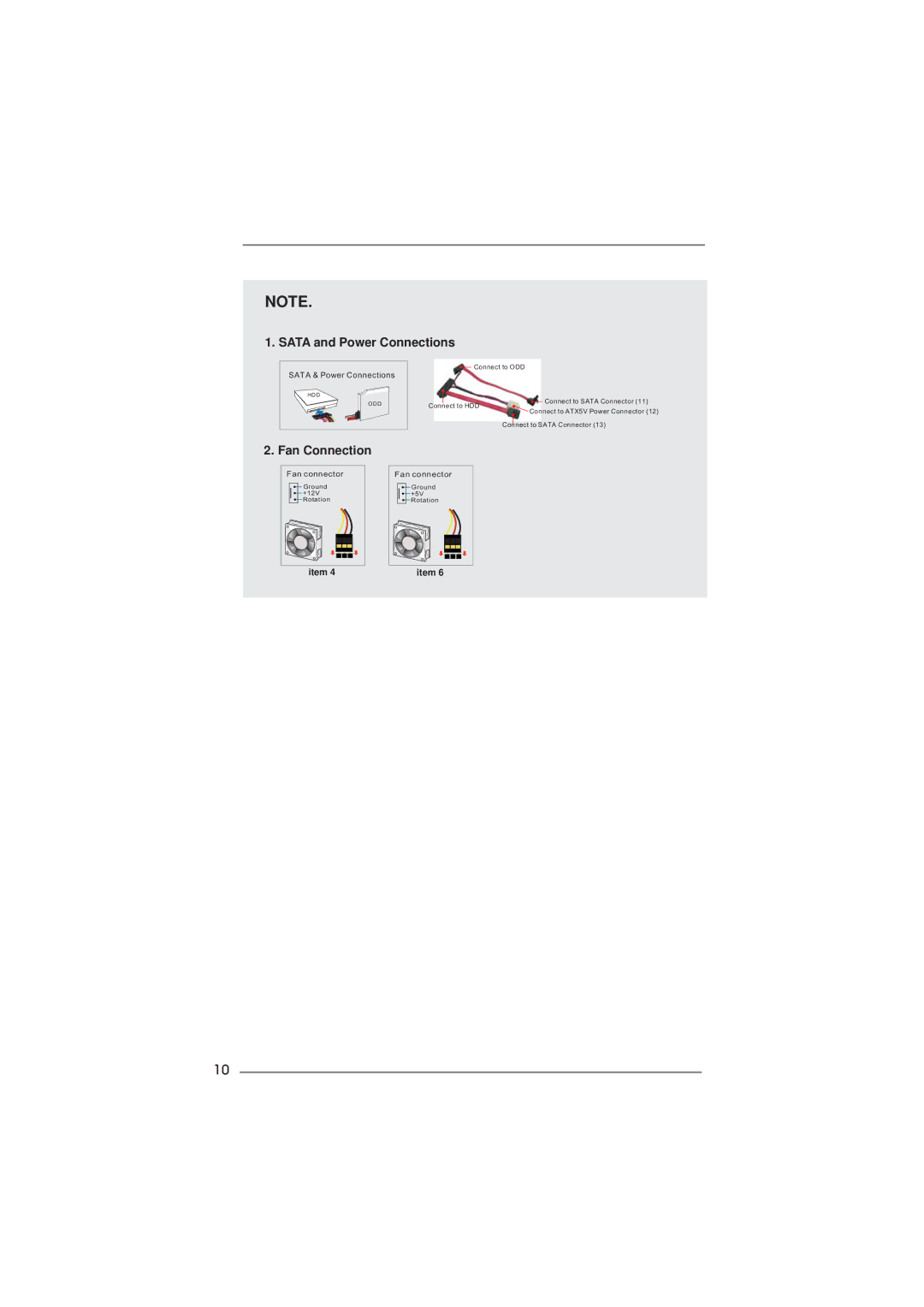 ASRock CoreHT Series manual Sata and Power Connections, Fan Connection 