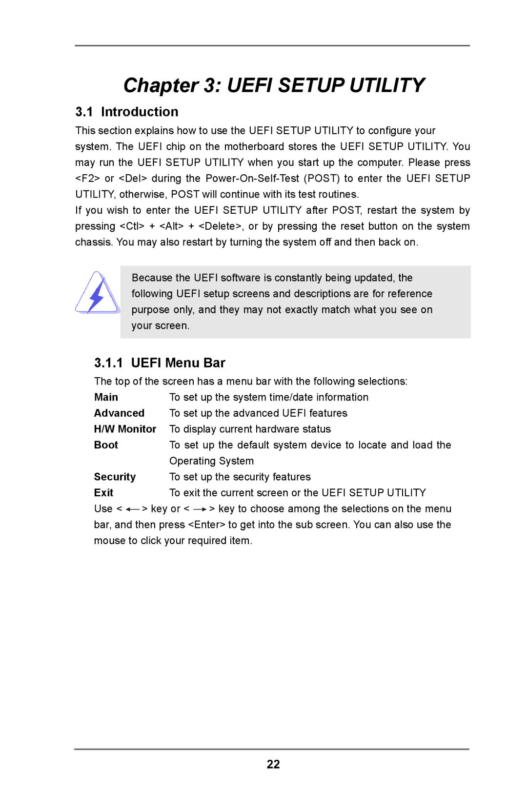 ASRock DN2800MT manual Introduction, Uefi Menu Bar 