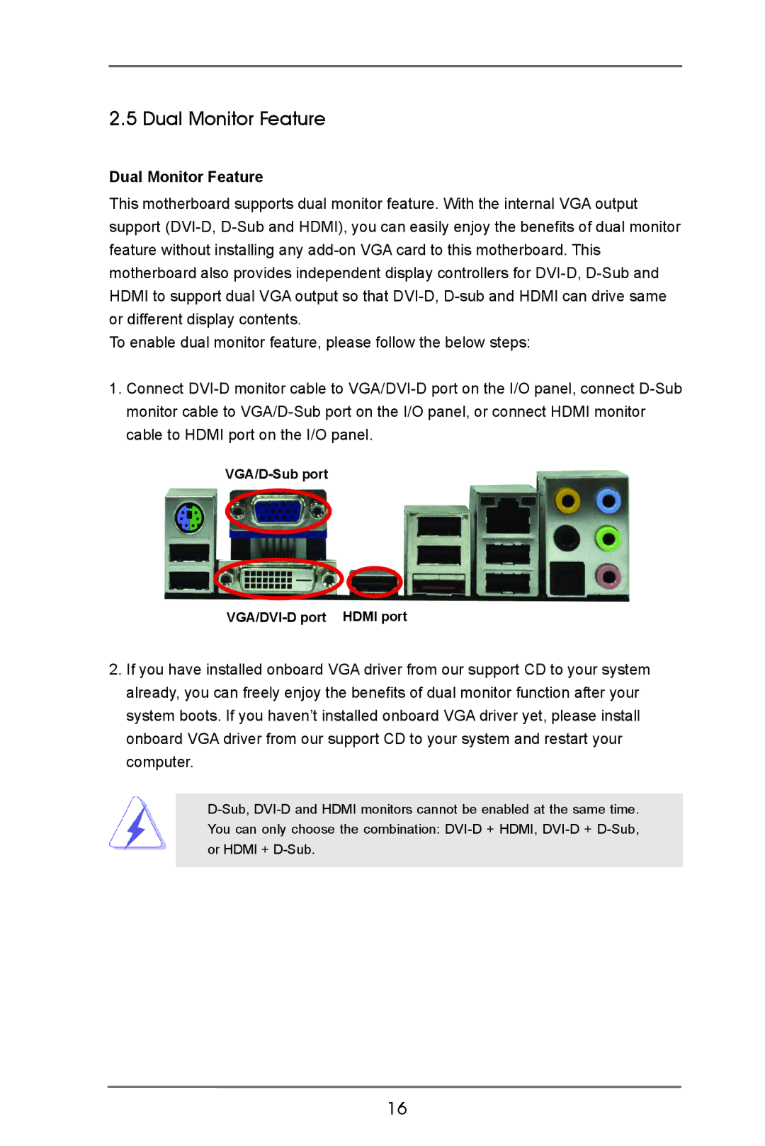 ASRock E350M1 manual Dual Monitor Feature 