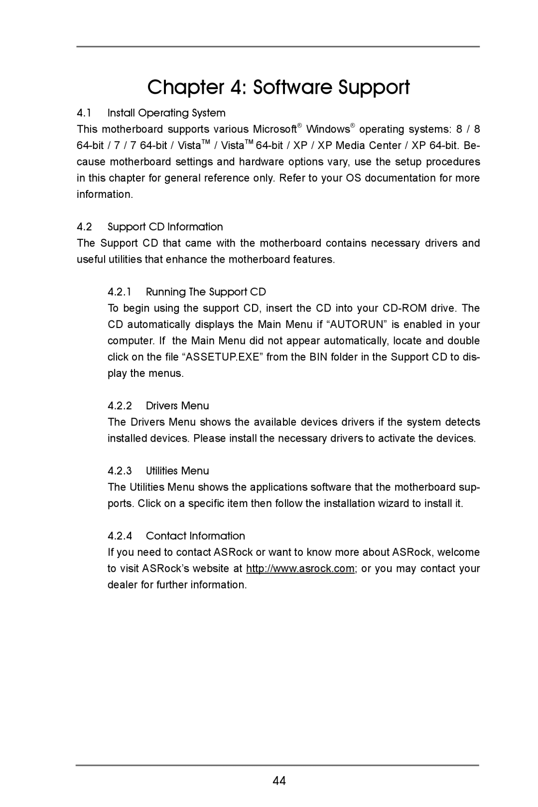 ASRock E350M1 manual Software Support 