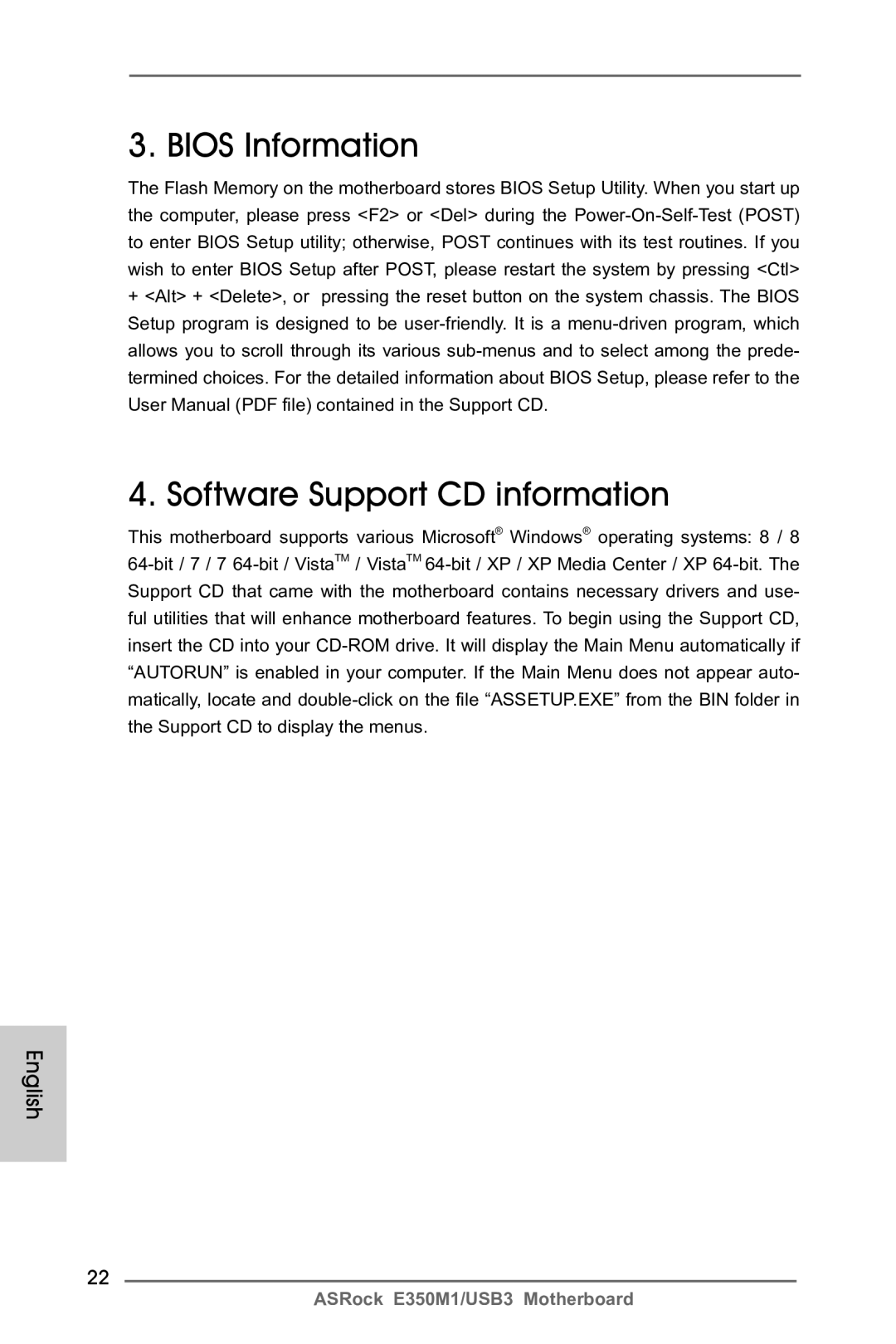 ASRock E350M1/USB3 manual Bios Information, Software Support CD information 