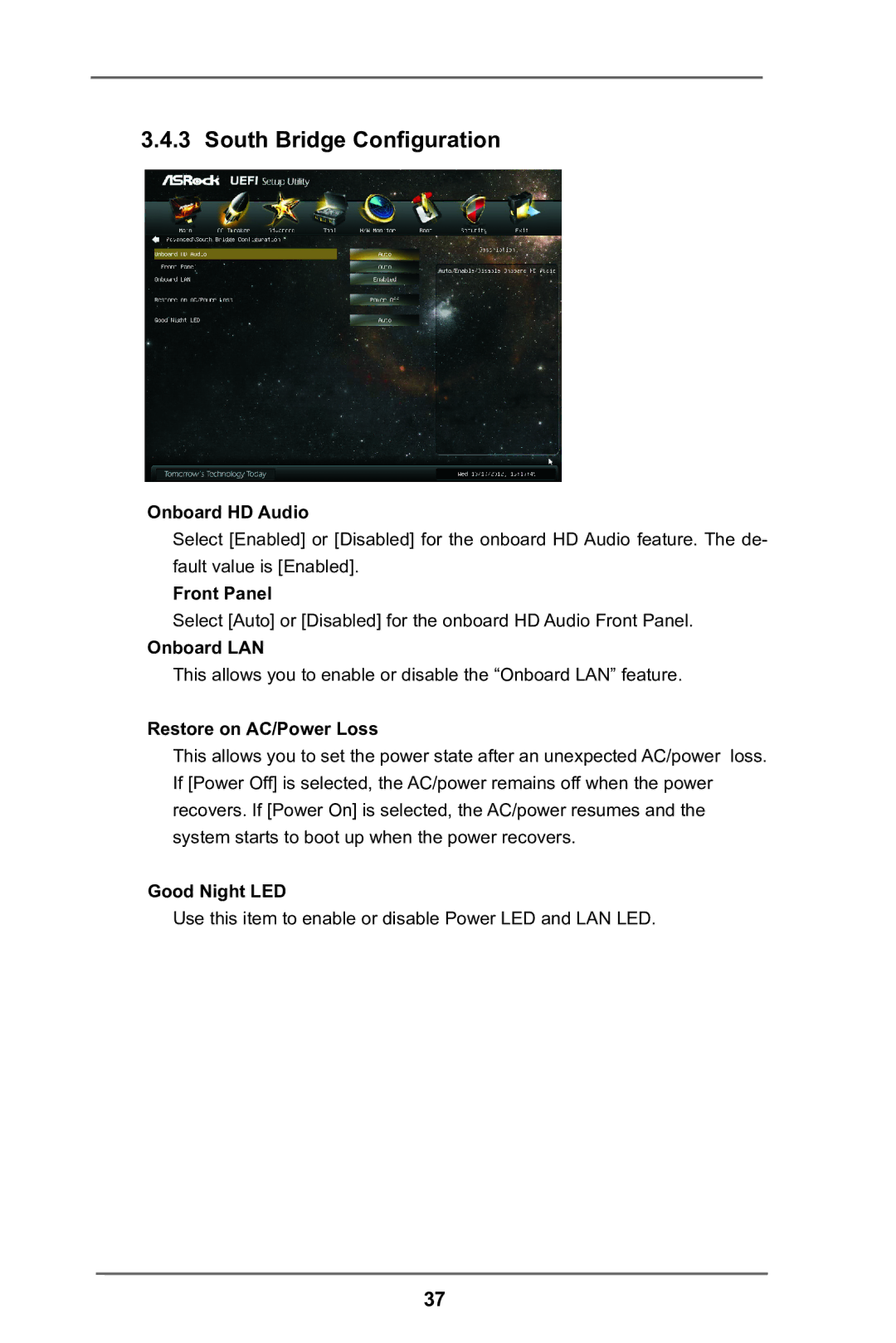 ASRock E35LM1 R2.0 manual South Bridge Configuration 