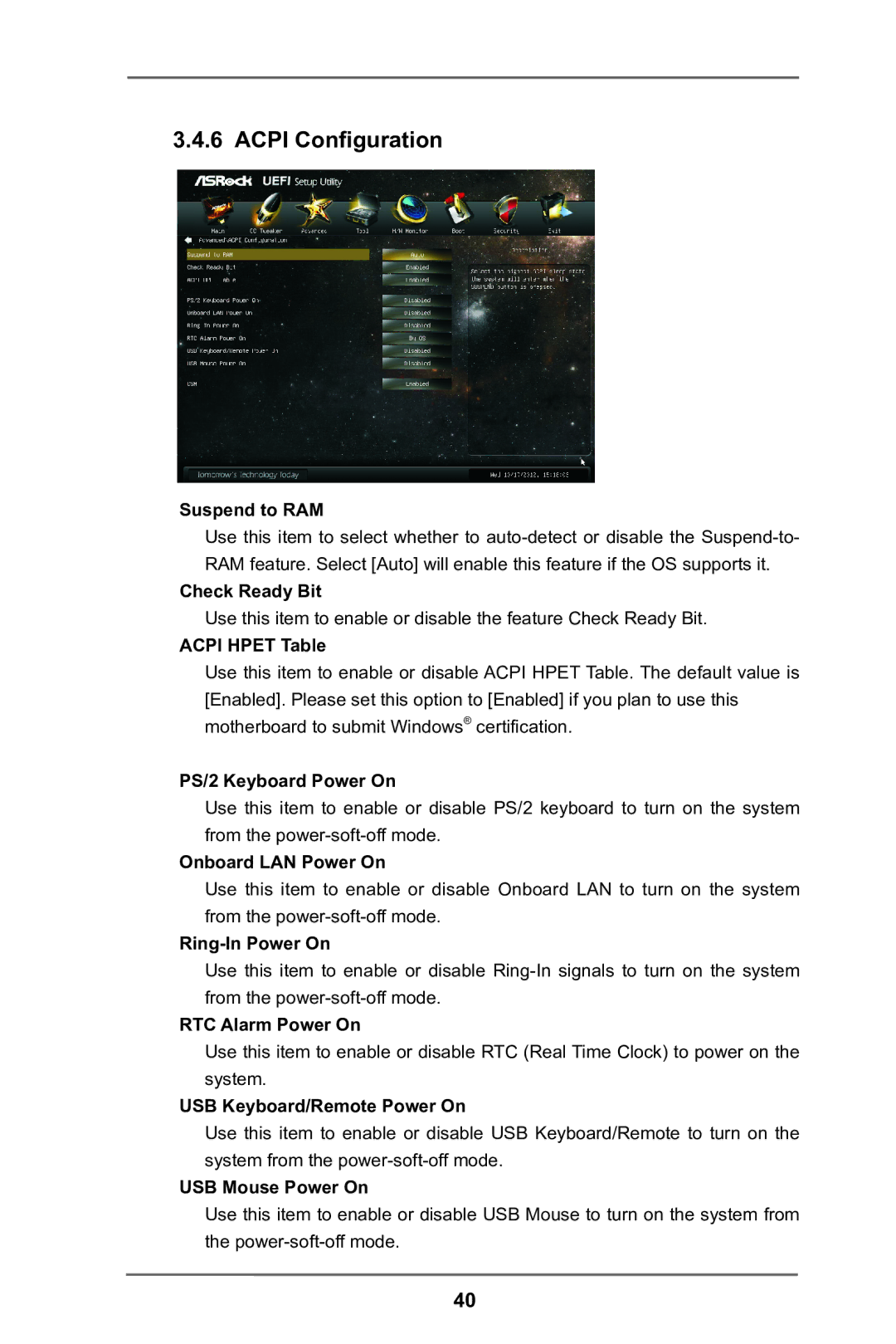 ASRock E35LM1 R2.0 manual Acpi Configuration 