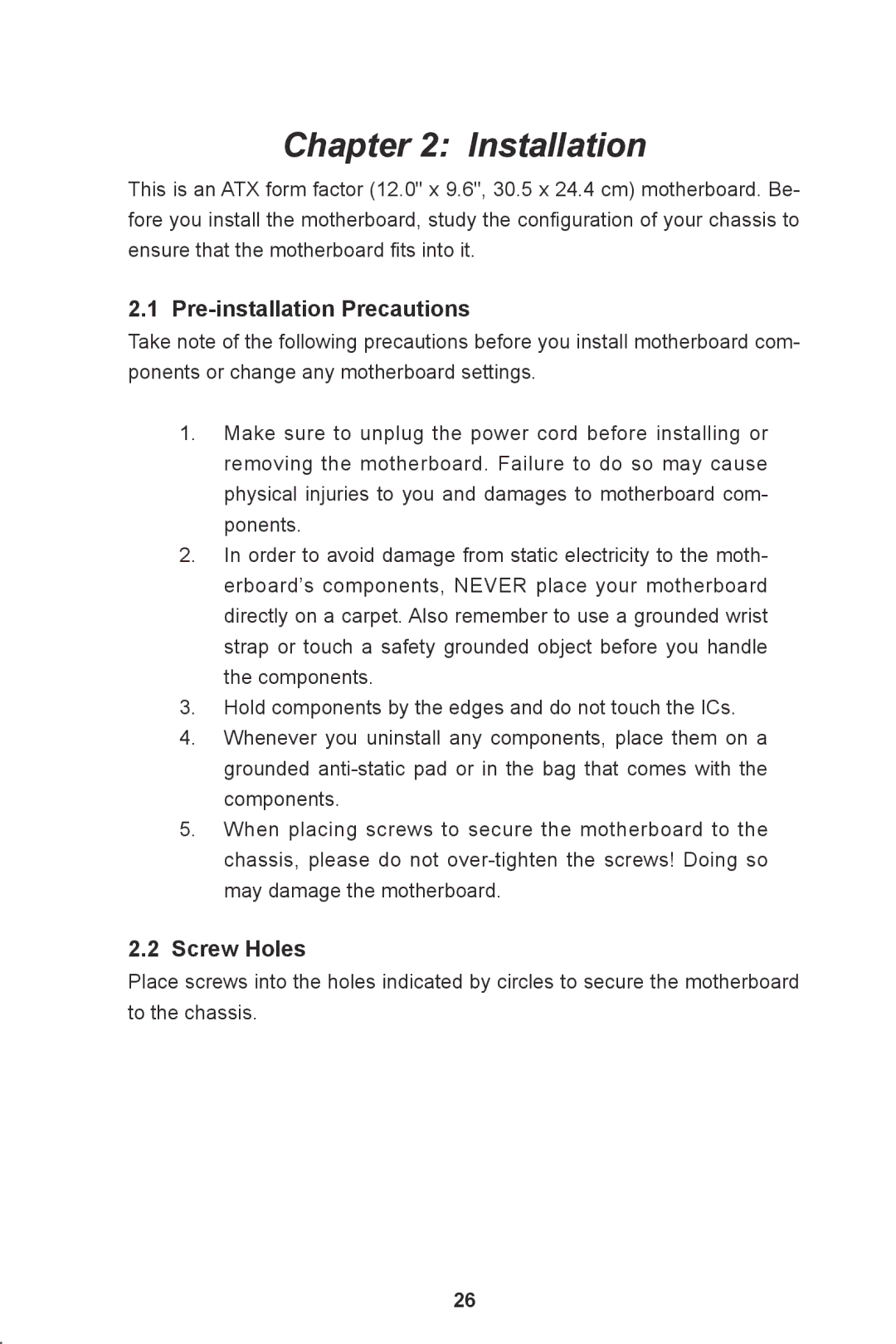 ASRock E3C204 manual Pre-installation Precautions, Screw Holes 