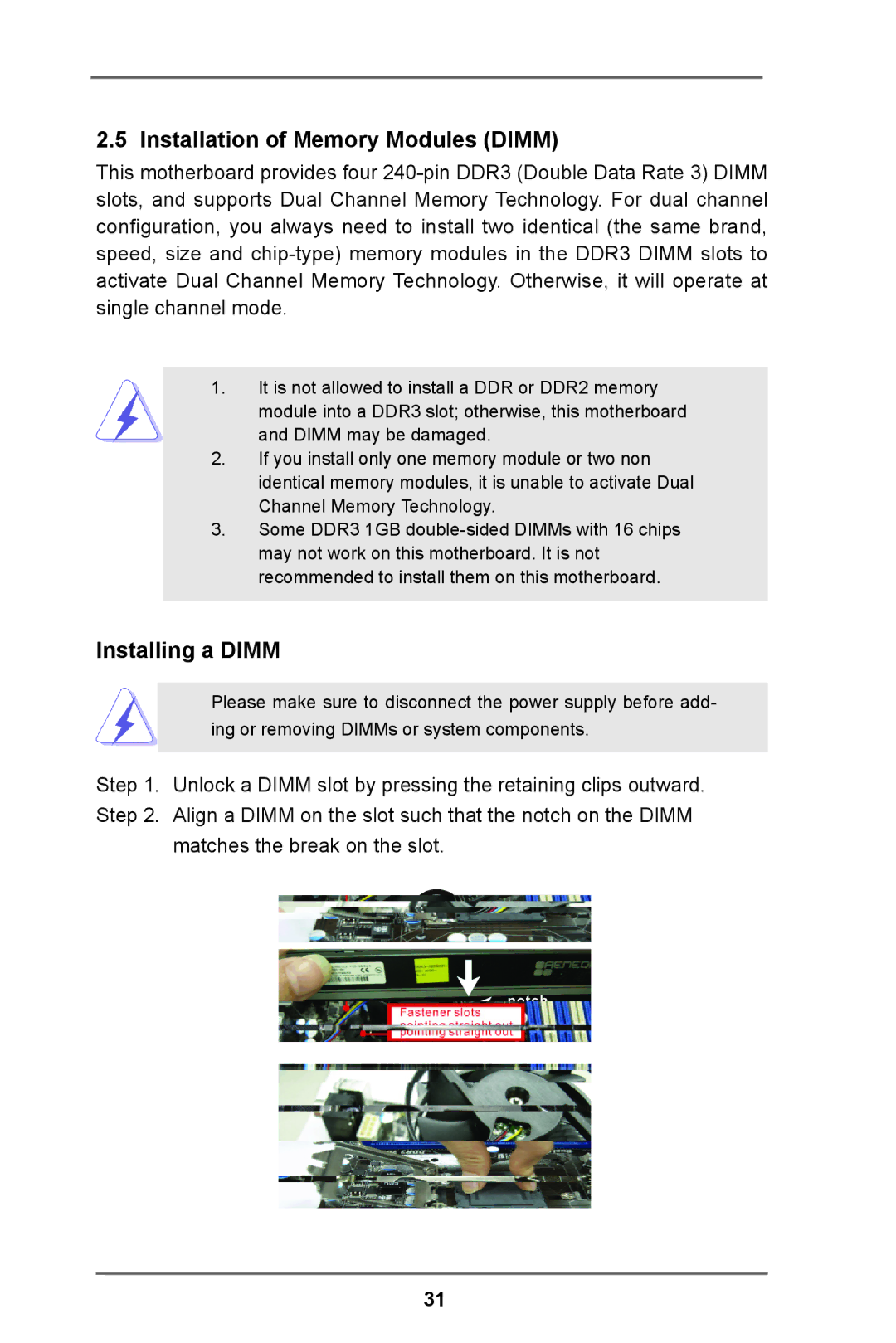 ASRock E3C204 manual Installation of Memory Modules Dimm, Installing a Dimm 