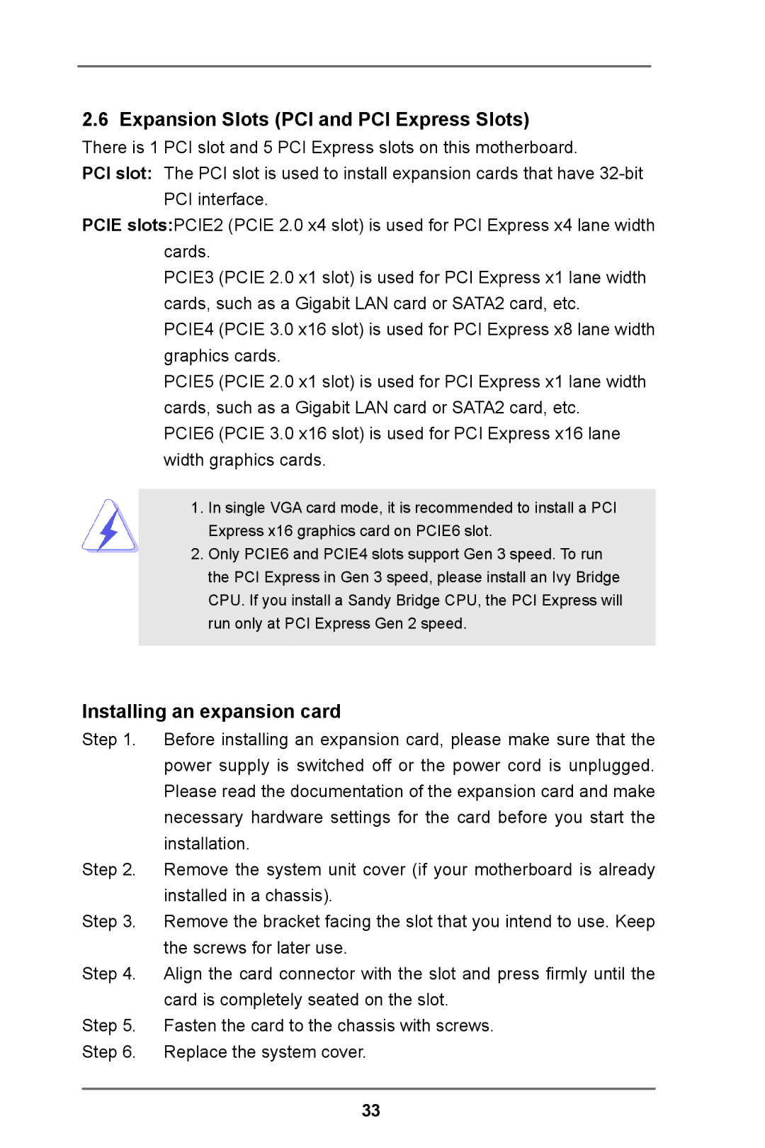 ASRock E3C204 manual Expansion Slots PCI and PCI Express Slots, Installing an expansion card 