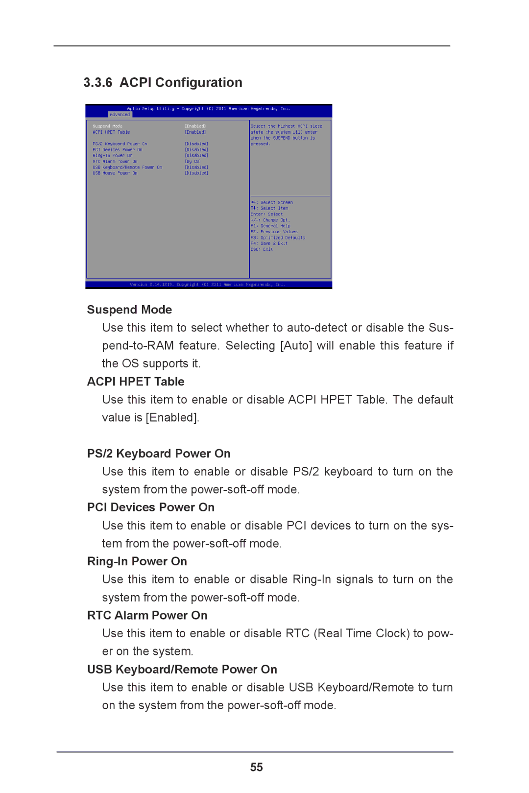 ASRock E3C204 manual Acpi Configuration 