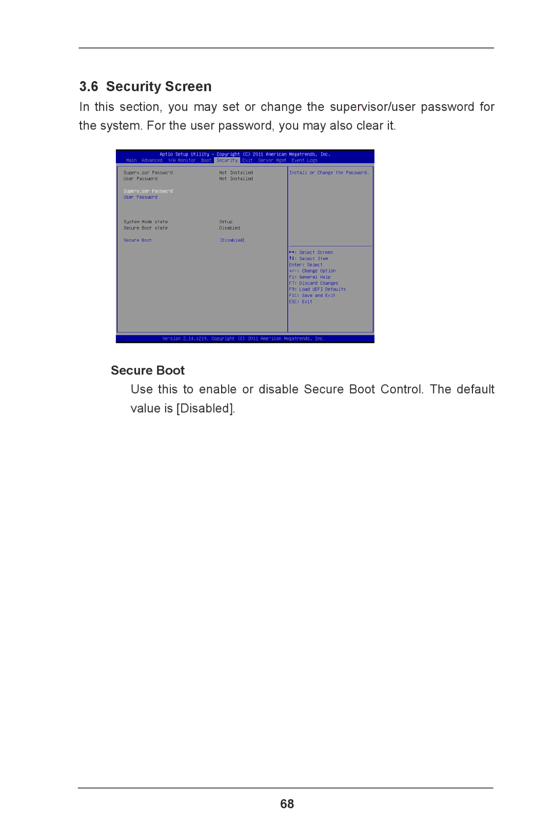 ASRock E3C204 manual Security Screen, Secure Boot 