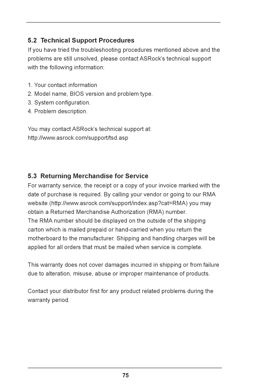 ASRock E3C204 manual Technical Support Procedures, Returning Merchandise for Service 