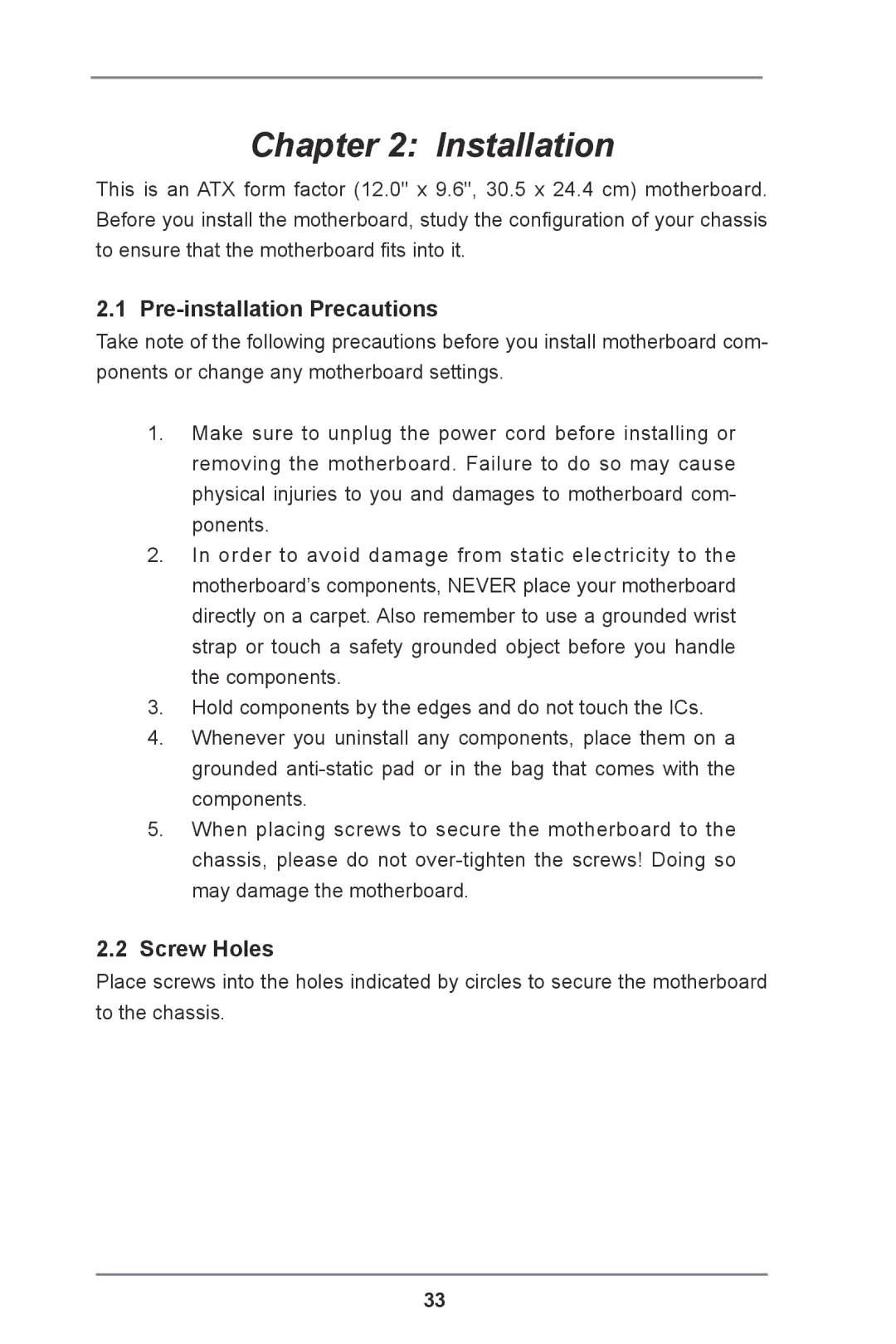 ASRock E3C224 manual Pre-installation Precautions, Screw Holes 