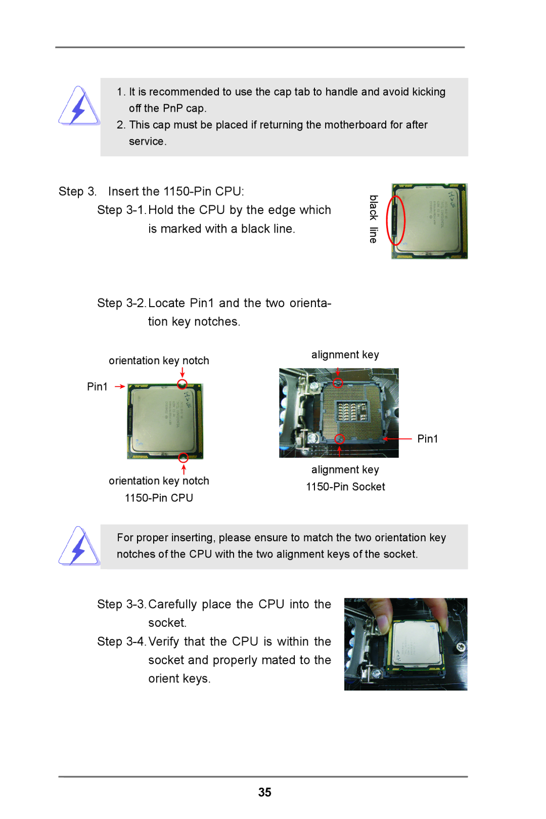 ASRock E3C224 manual Locate Pin1 and the two orienta- tion key notches 