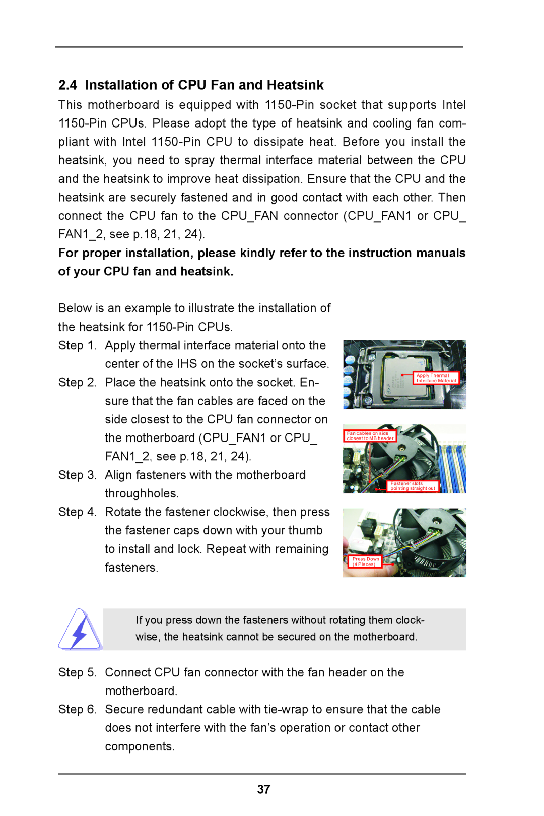 ASRock E3C224 manual Installation of CPU Fan and Heatsink 