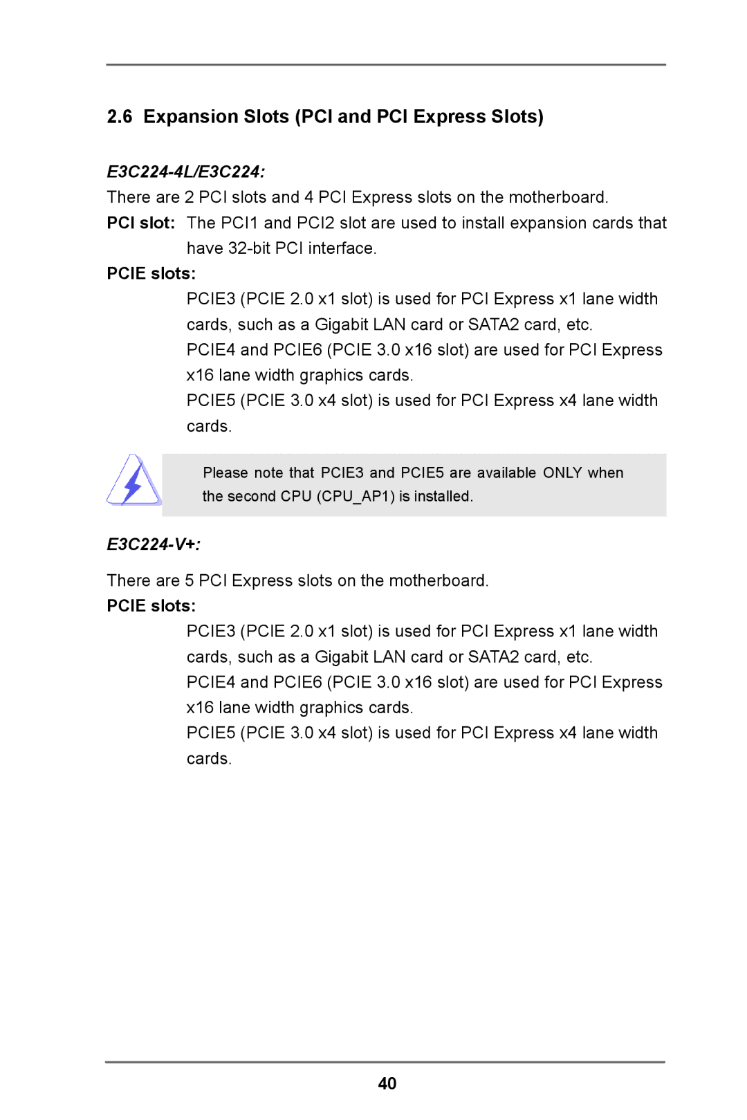 ASRock E3C224 manual Expansion Slots PCI and PCI Express Slots, Pcie slots 