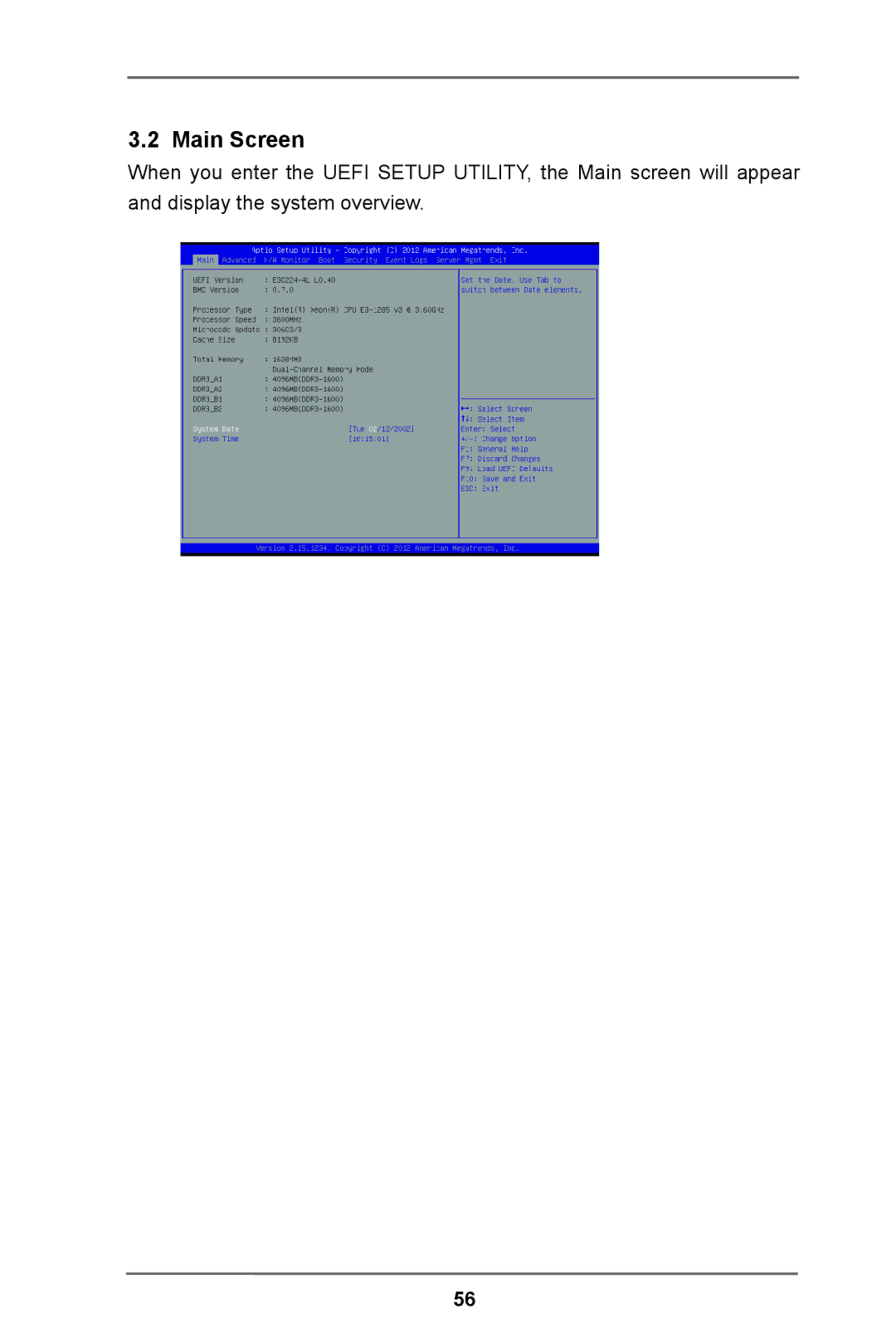 ASRock E3C224 manual Main Screen 