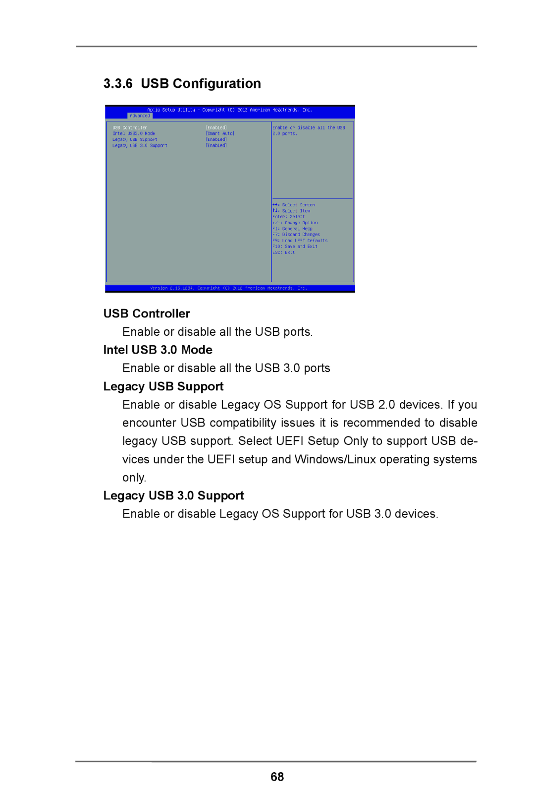 ASRock E3C224 manual USB Configuration, USB Controller, Intel USB 3.0 Mode, Legacy USB Support, Legacy USB 3.0 Support 