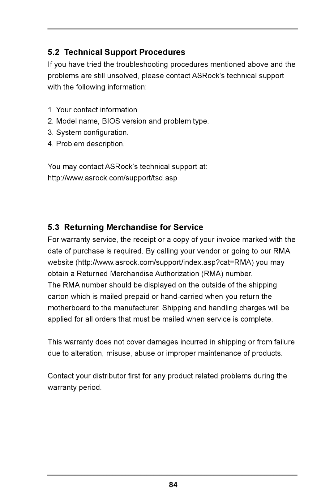 ASRock E3C224 manual Technical Support Procedures, Returning Merchandise for Service 