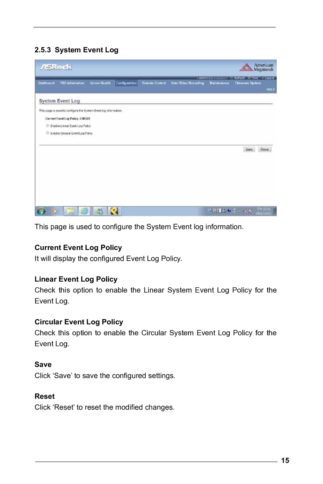 ASRock E3C224 manual System Event Log, Current Event Log Policy, Linear Event Log Policy, Circular Event Log Policy 