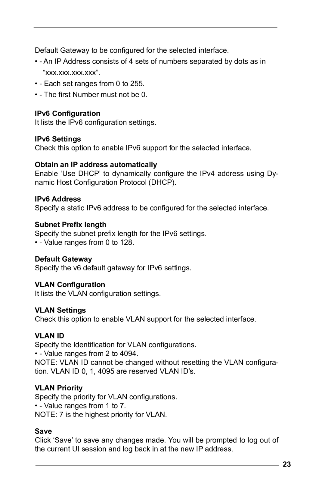 ASRock E3C224 IPv6 Configuration, IPv6 Settings, IPv6 Address, Subnet Prefix length, Default Gateway, Vlan Configuration 