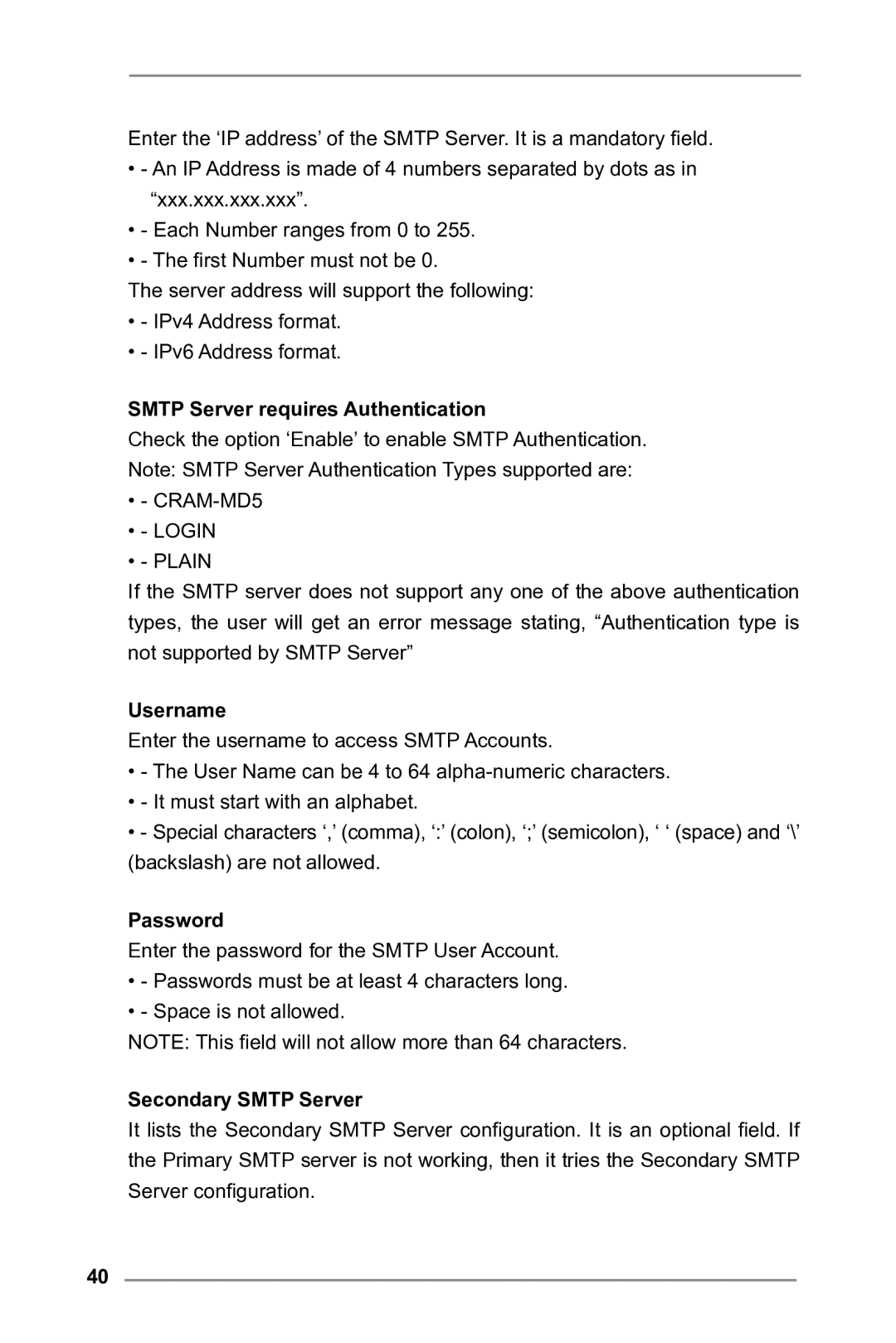 ASRock E3C224 manual Smtp Server requires Authentication, Username, Password, Secondary Smtp Server 