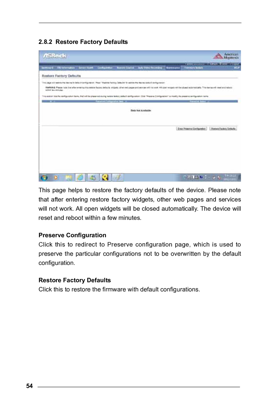 ASRock E3C224 manual Restore Factory Defaults 