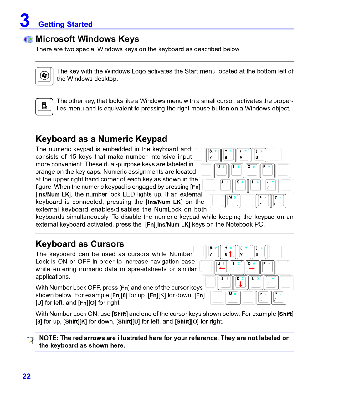 ASRock F14 manual Microsoft Windows Keys, Keyboard as a Numeric Keypad, Keyboard as Cursors 