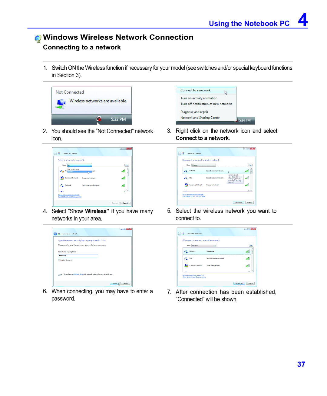 ASRock F14 manual Windows Wireless Network Connection, Connecting to a network 