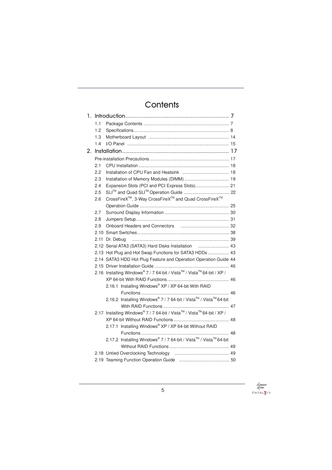 ASRock Fatal1ty 990FX Professional manual Contents 