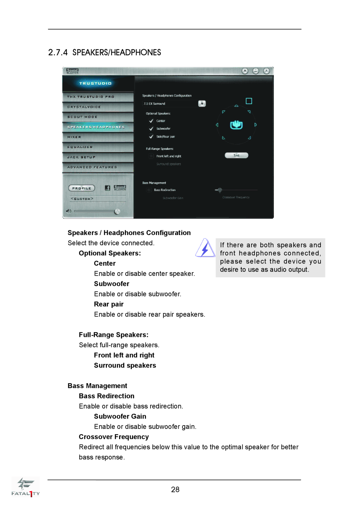 ASRock Fatal1ty X79 Champion manual Speakers / Headphones Configuration, Optional Speakers Center, Subwoofer, Rear pair 