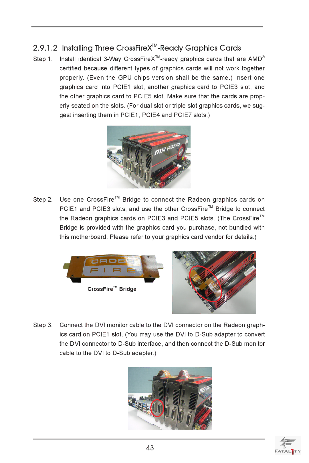 ASRock Fatal1ty X79 Champion manual Installing Three CrossFireXTM-Ready Graphics Cards 