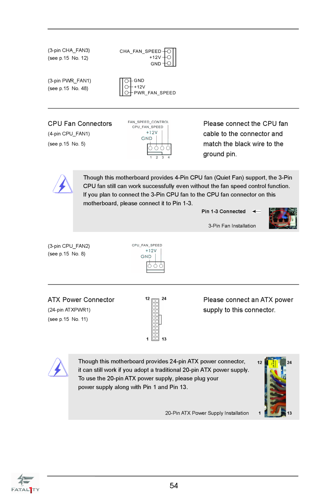 ASRock Fatal1ty X79 Champion manual Ground pin, ATX Power Connector 