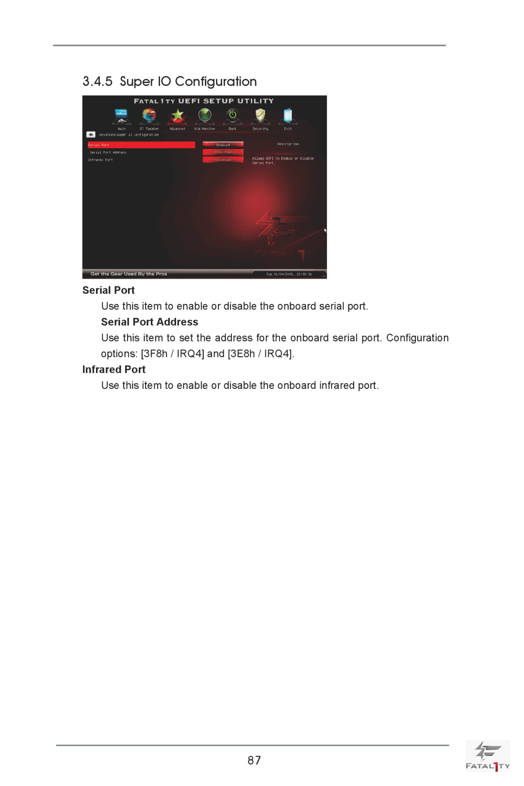 ASRock Fatal1ty X79 Champion manual Super IO Configuration, Serial Port Address, Infrared Port 