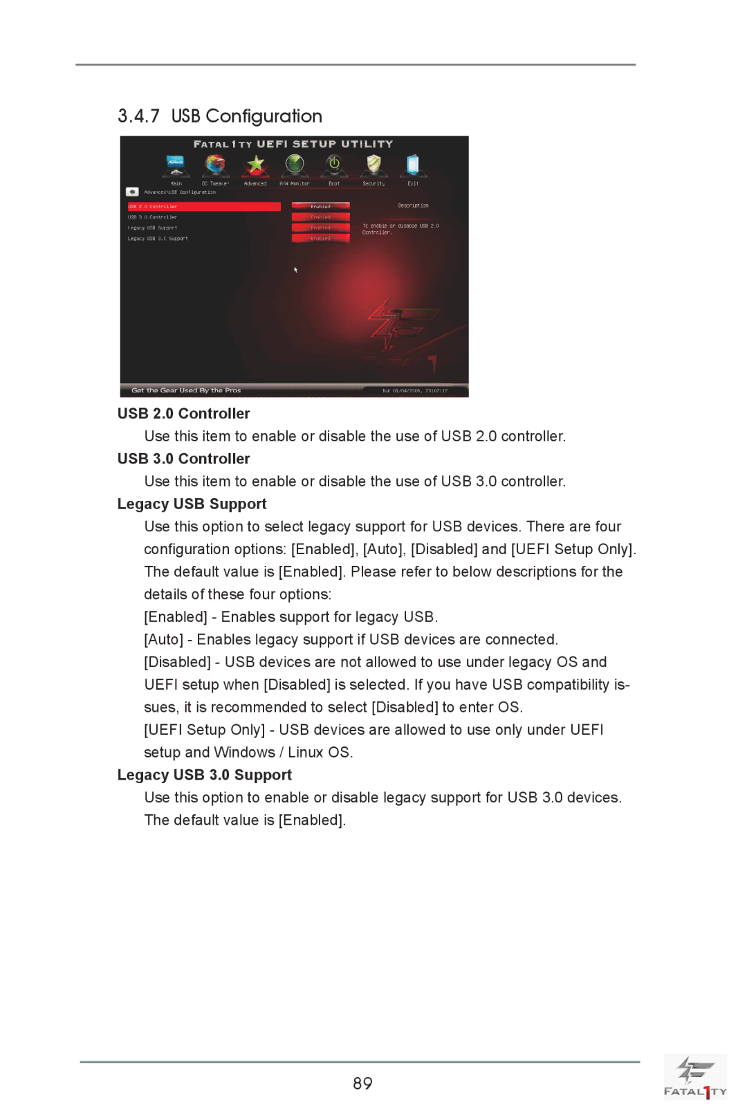 ASRock Fatal1ty X79 Champion manual USB Configuration, USB 2.0 Controller, USB 3.0 Controller, Legacy USB Support 