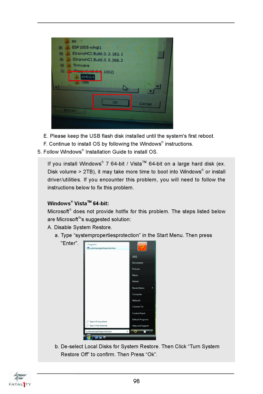 ASRock Fatal1ty X79 Champion manual Windows VistaTM 64-bit 