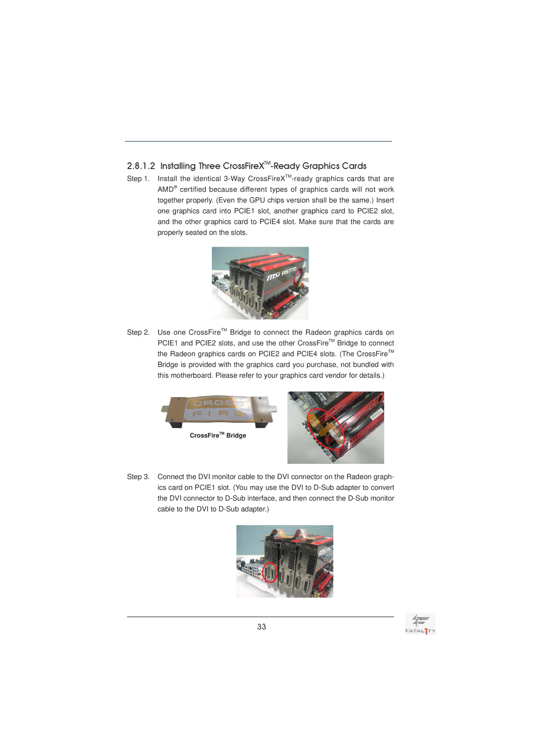 ASRock Fatal1ty X79 Professional manual Installing Three CrossFireXTM-Ready Graphics Cards 
