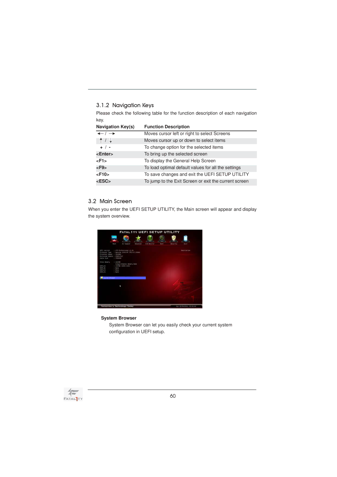 ASRock Fatal1ty X79 Professional manual Navigation Keys, Main Screen, To jump to the Exit Screen or exit the current screen 