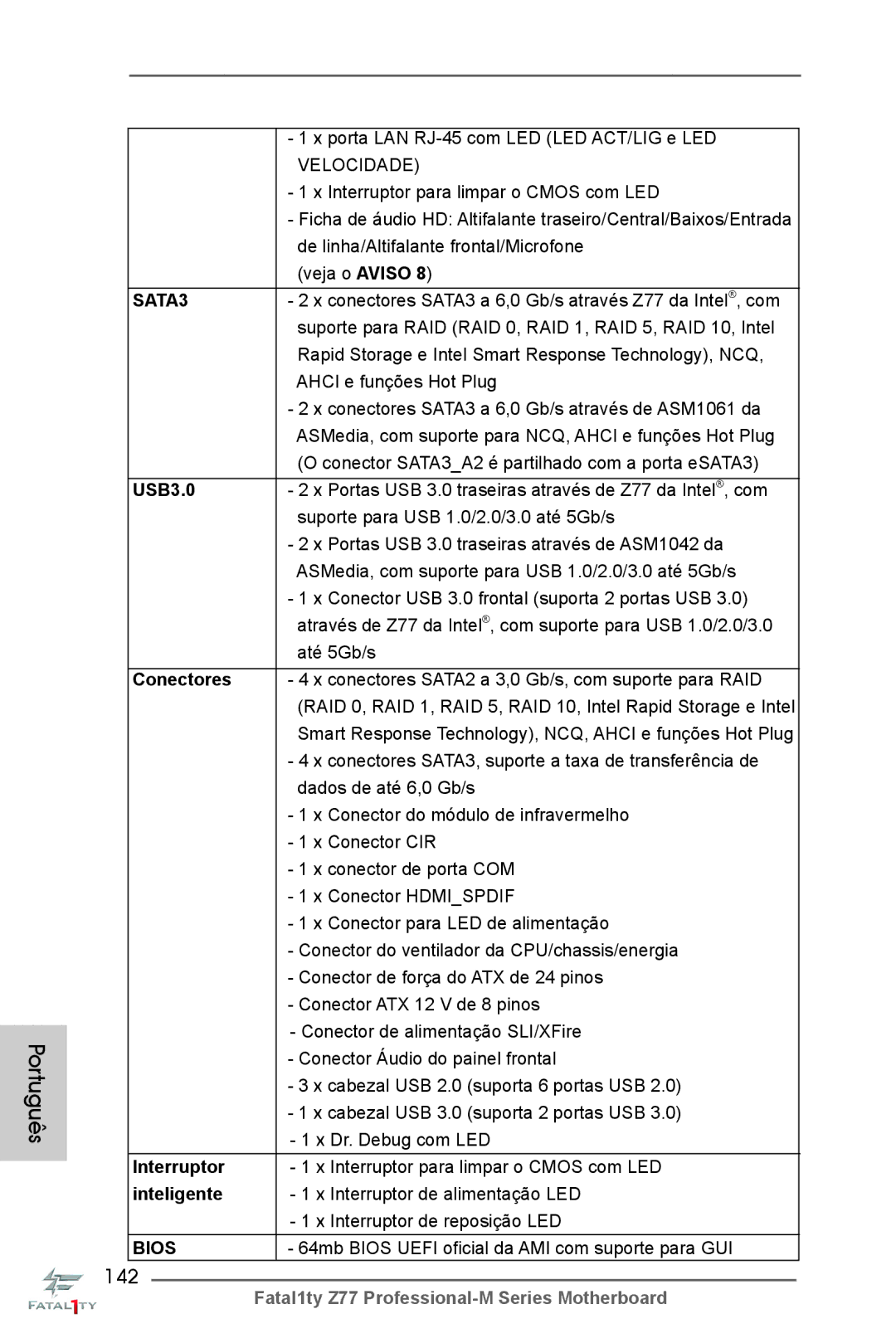 ASRock Fatal1ty Z77 Professional-M manual 142, Interruptor, Inteligente 