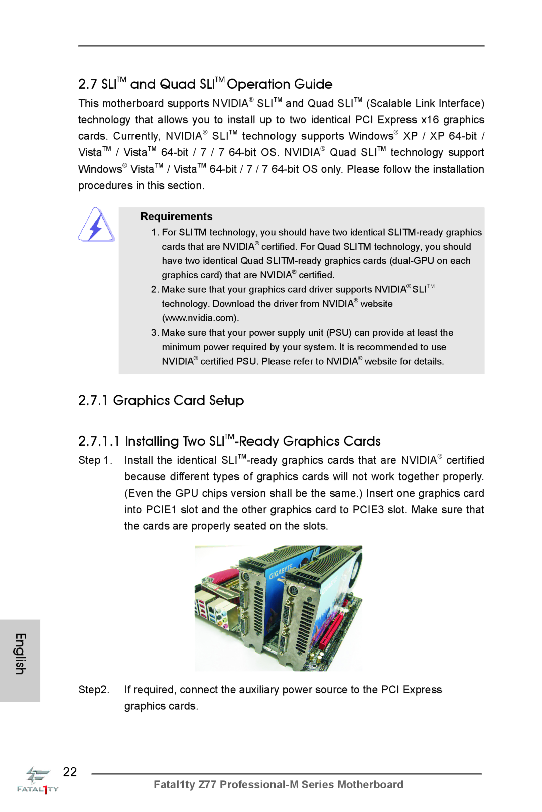 ASRock Fatal1ty Z77 Professional-M manual Slitm and Quad Slitm Operation Guide, Requirements 