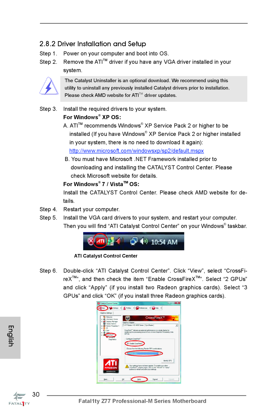 ASRock Fatal1ty Z77 Professional-M manual Install the required drivers to your system, For Windows XP OS 