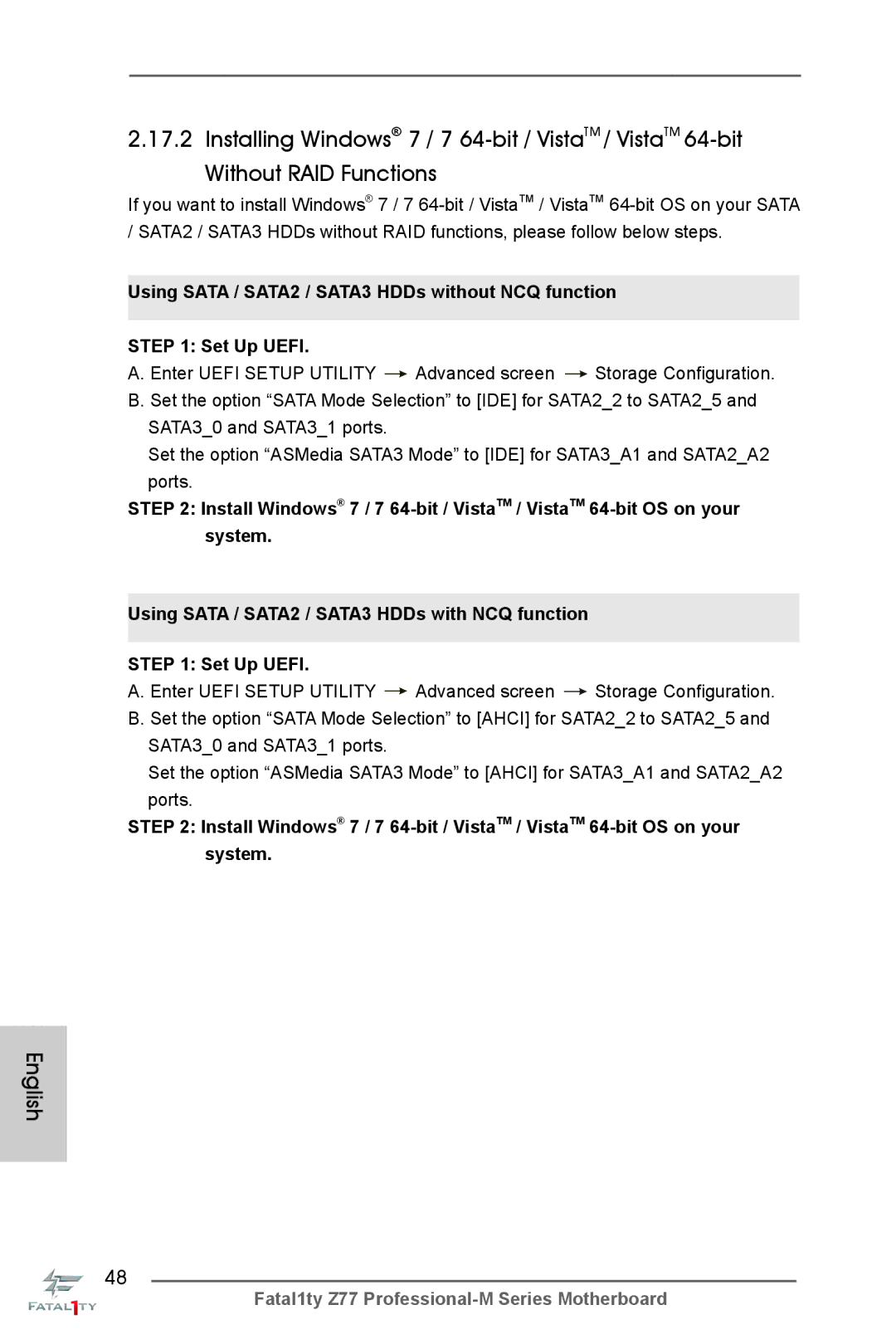 ASRock Fatal1ty Z77 Professional-M manual English 