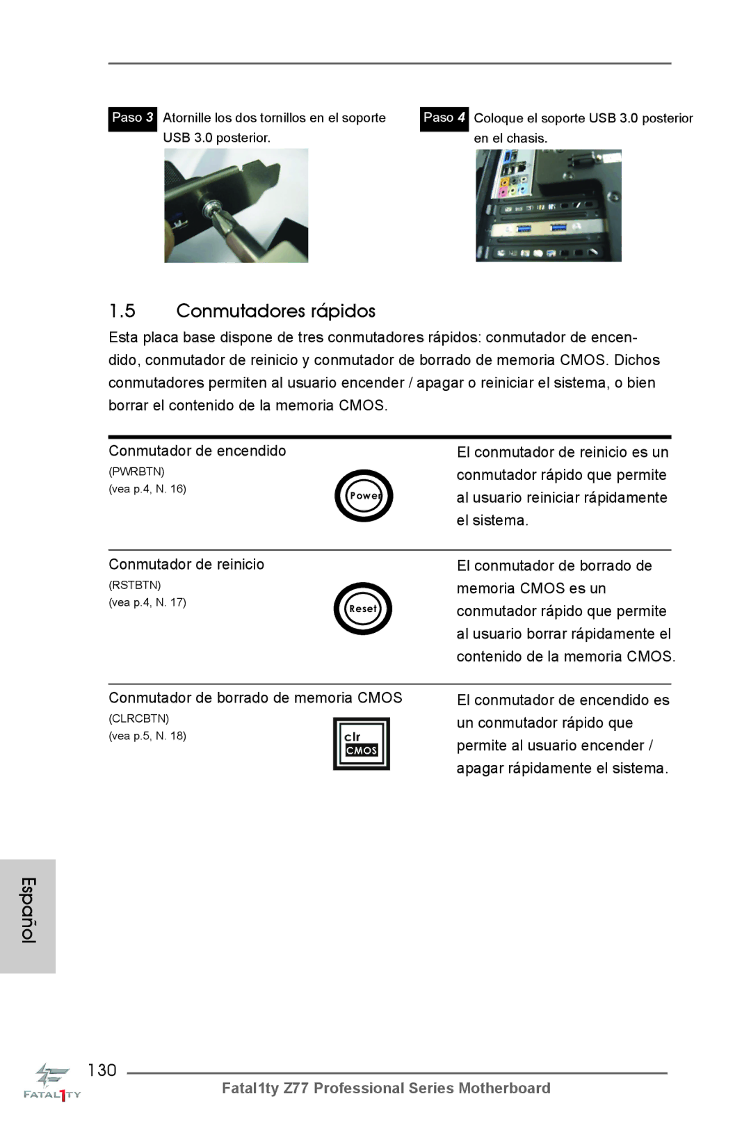 ASRock Fatal1ty Z77 Professional manual Conmutadores rápidos, 130 