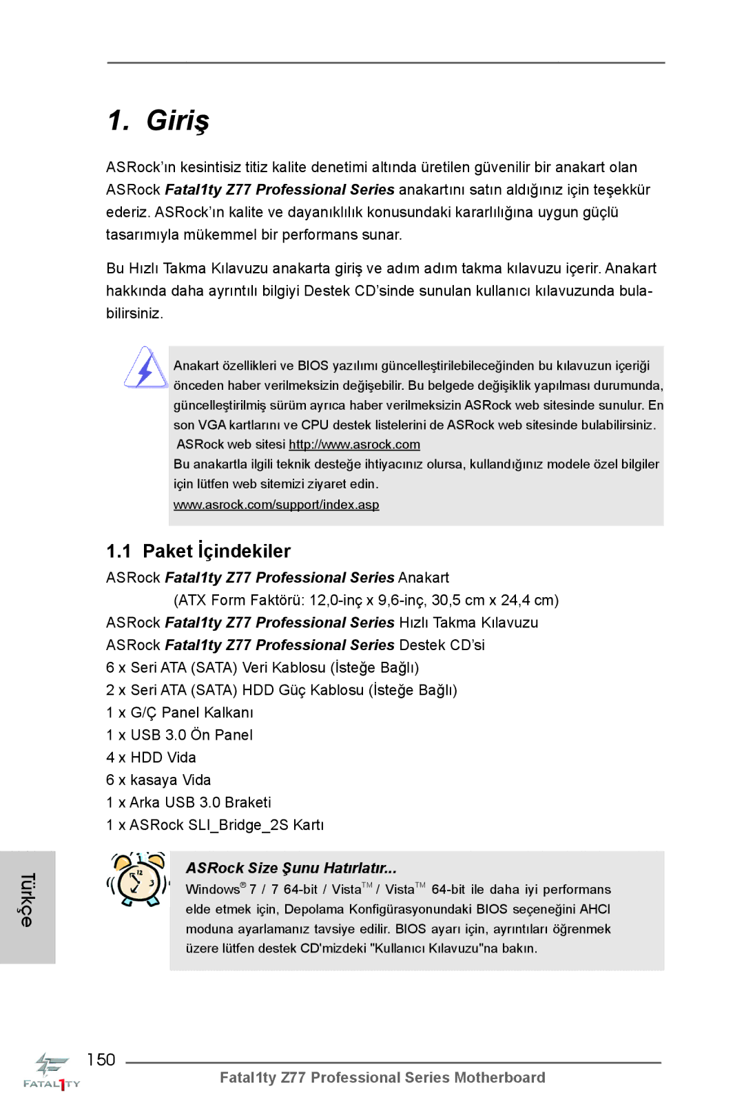 ASRock Fatal1ty Z77 Professional manual Türkçe, 150 