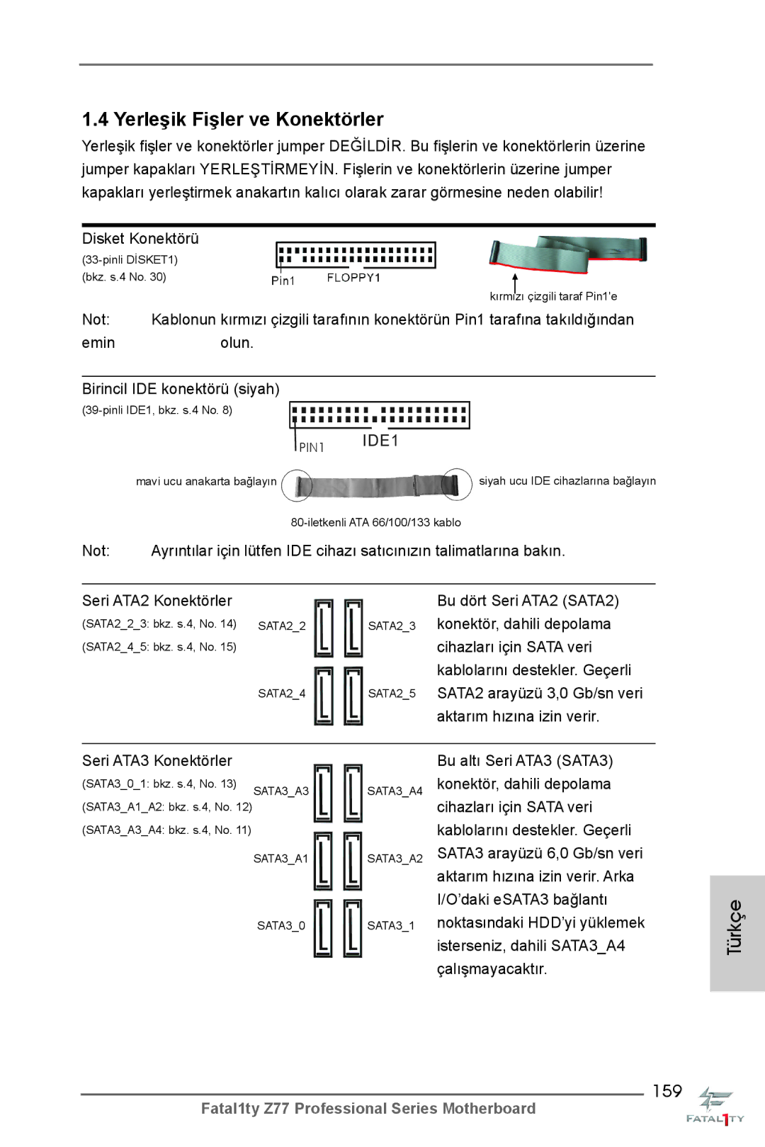 ASRock Fatal1ty Z77 Professional manual 159, Seri ATA3 Konektörler 