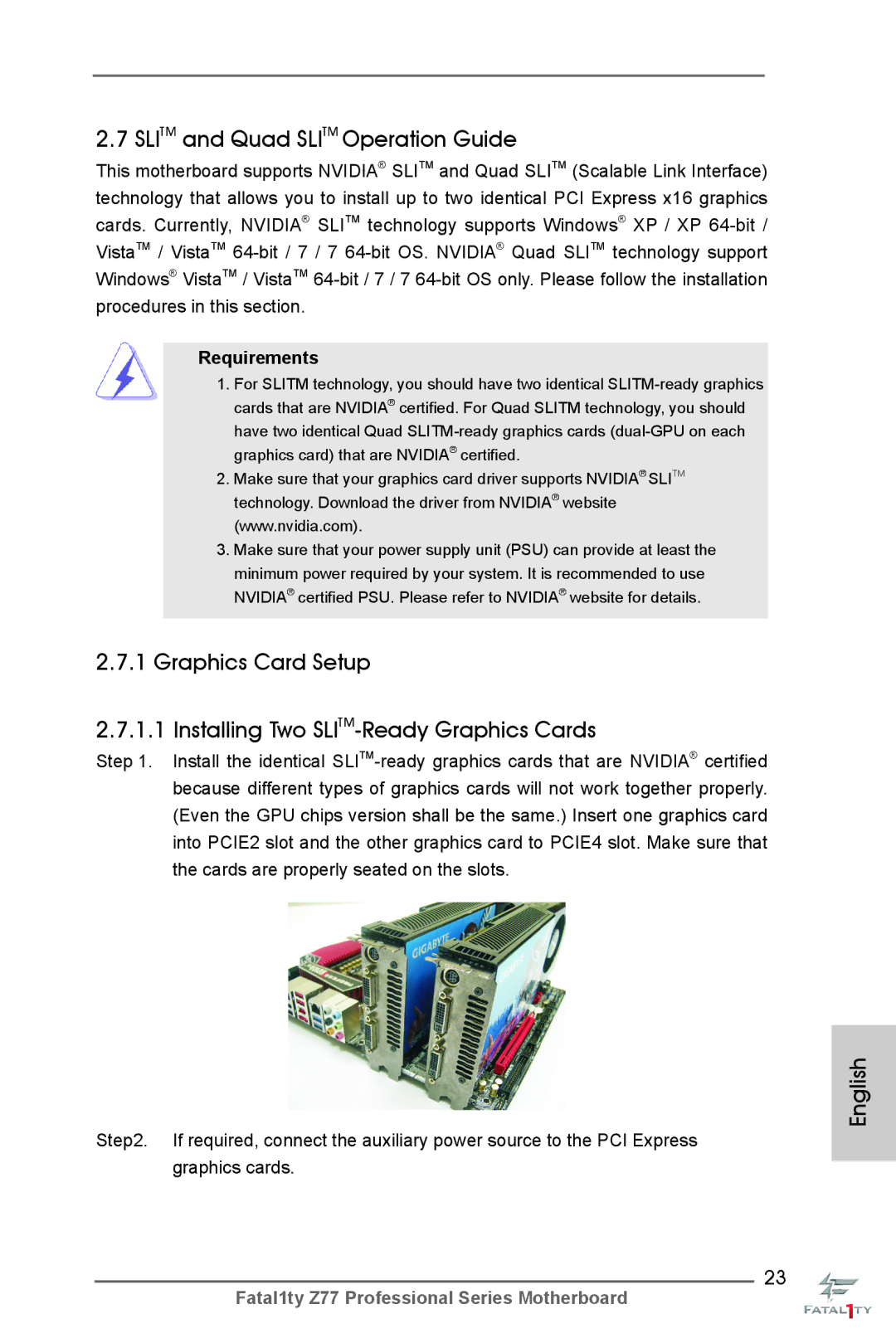 ASRock Fatal1ty Z77 Professional manual Slitm and Quad Slitm Operation Guide, Requirements 