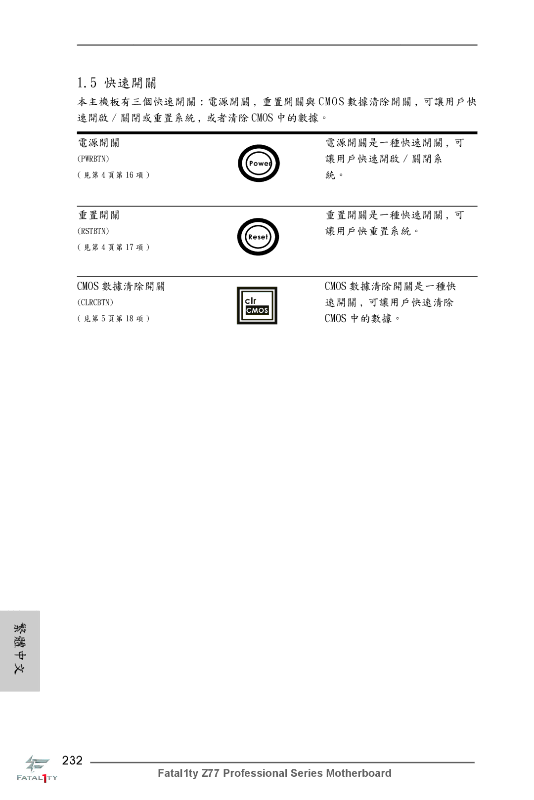 ASRock Fatal1ty Z77 Professional manual 232, Cmos 中的數據。 