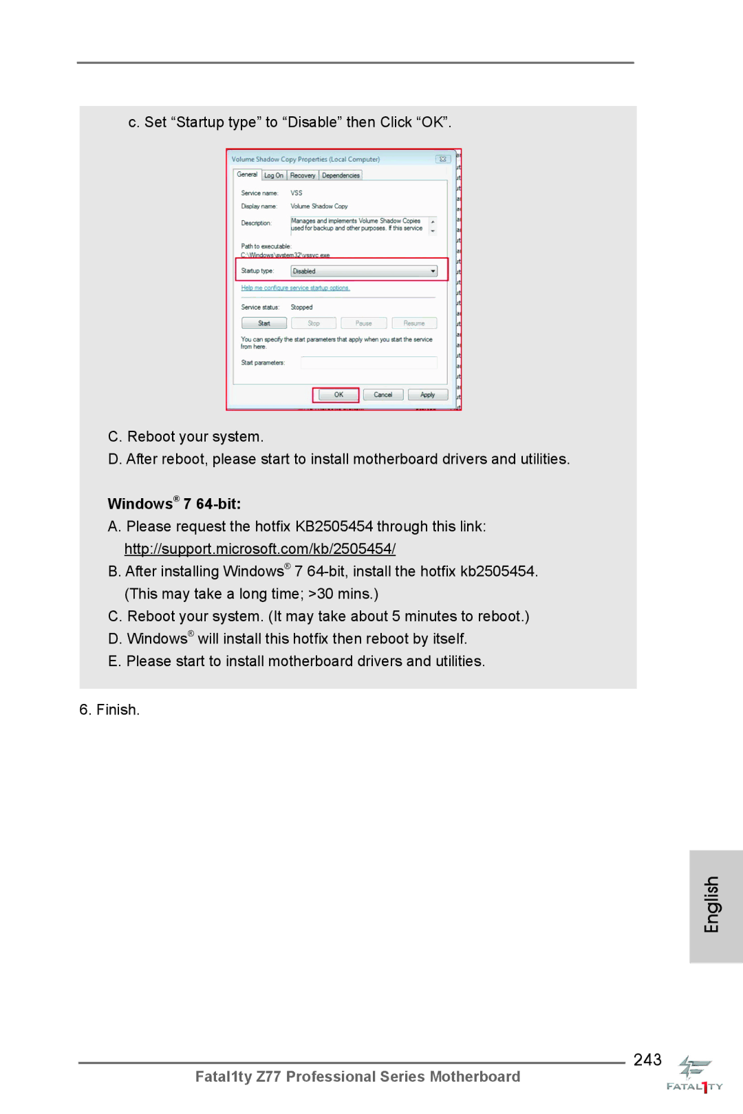 ASRock Fatal1ty Z77 Professional manual 243, Windows 7 64-bit 